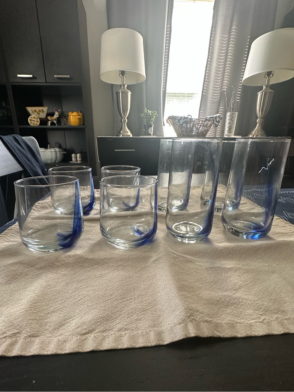 Blue Accent Glass Lowball and Highball Set of 8